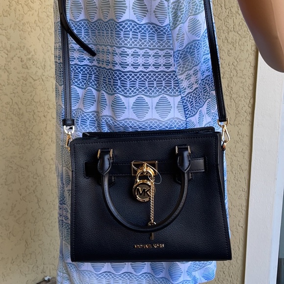 Michael Kors Hamilton Small Satchel Shoulder Leather Bag Black - Picture 11 of 16